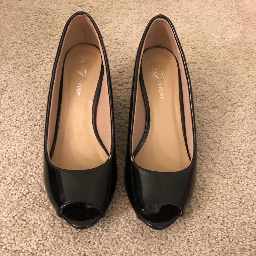 Black peep toe wedges